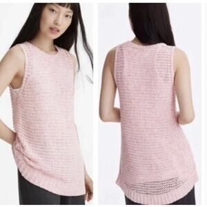 Lou & Grey women Pink Long Tunic Top Sleeveless Open Knit relaxed blouse boho